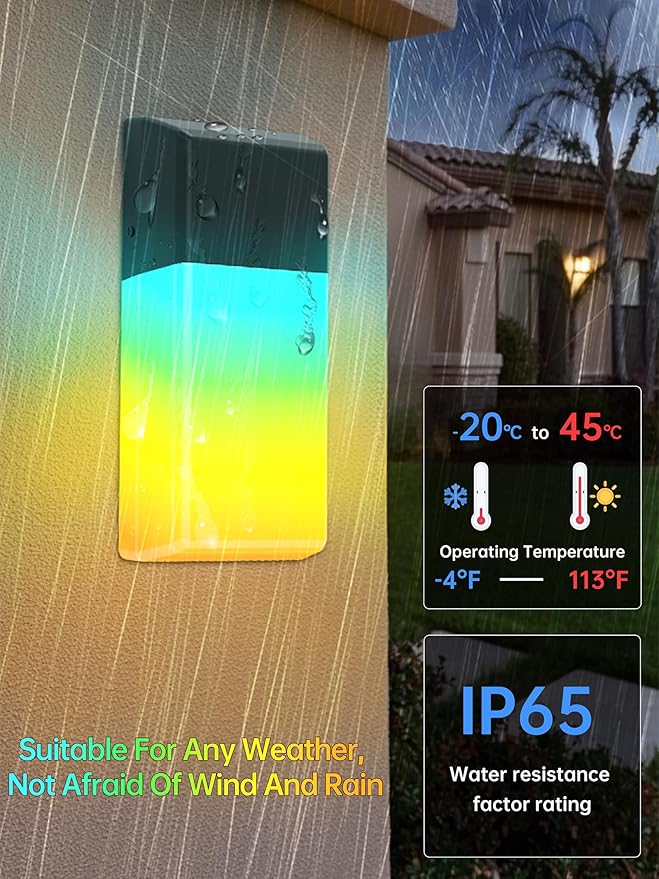 Outdoor Wall Lights, 1500LM RGBCW Smart LED Porch Lamp Sconces, IP65 Waterproof Exterior Lighting Fixtures, Modern Decor for Garage, House, Patio, Garden, Yard, Party