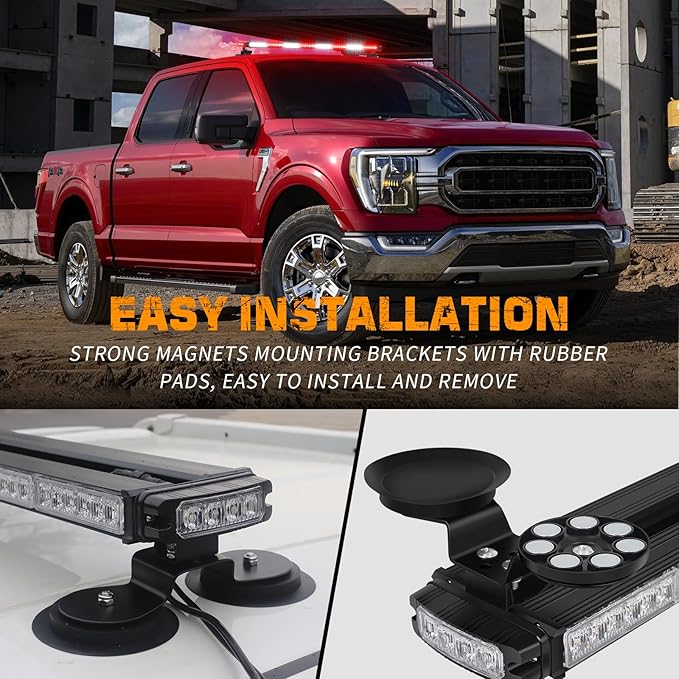 XRIDONSEN 37 inch 104 LED Roof Top Emergency Lights Red White Emergency Firefighter Strong Magnetic Strobe Light Bar Warning Hazard Flashing Safety First Responder for Vehicles POV Fire Trucks Pickup