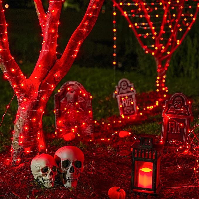 JMEXSUSS 2 Pack Red Fairy Lights Battery Operated, Total 200 LED 66ft Red String Lights Battery Powered with Remote, 8 Modes Christmas Lights for Tree Indoor Outdoor Wreath Bedroom Halloween Decor