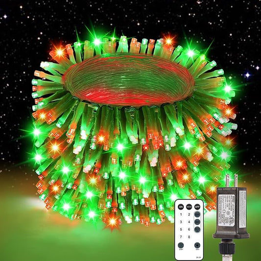 1200 LED 403FT Christmas Lights String Outdoor Indoor, Red Green Xmas Tree Lights, Plug in Twinkle Fairy Light with Remote Timer Dimmable for Room Yard Holiday Party Wedding Camping Decor