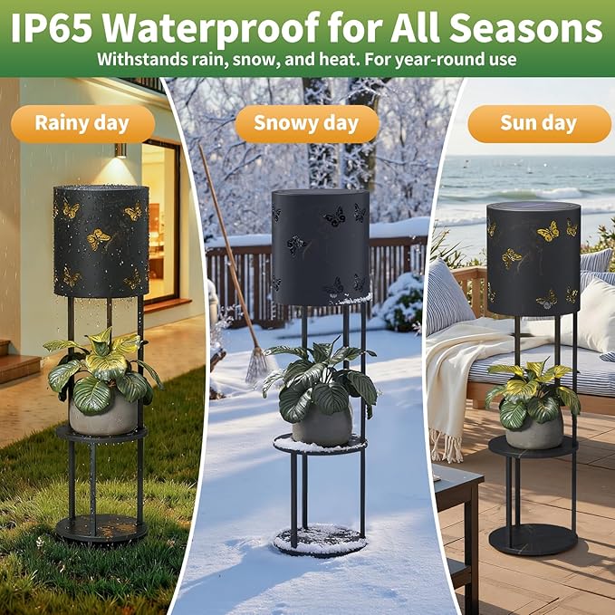 Solar Garden Plant Lights: Outdoor Waterproof Decorative Lamp with Flower Stand, Solar-Powered Yard Patio Outside Floor Decoration Lantern with Butterfly Pattern for Festival Decor