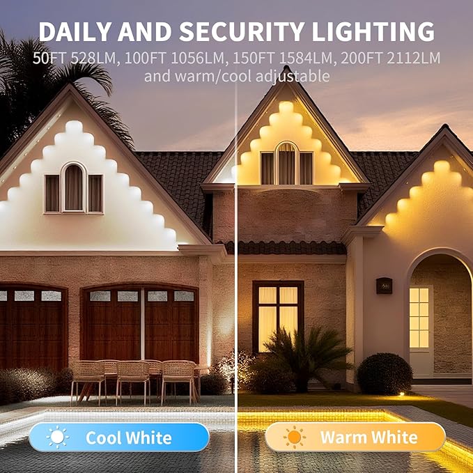 mw Permanent Outdoor Lights for House, 150ft RGB+IC Smart Outdoor Decor, 50+ Scene Modes, App/Remote Control, IP68 Waterproof, House Eave Lights for Christmas, Halloween, Party Decorations
