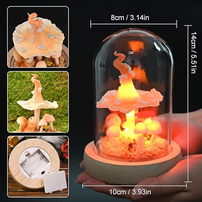 QUELIEN Mushroom Lamp,Mothers Day Mom Gifts for Mom,Light Up Mushroom in Glass Dome,Birthday Party Decorations,Ideal Birthday Gift,GirlfriendGift