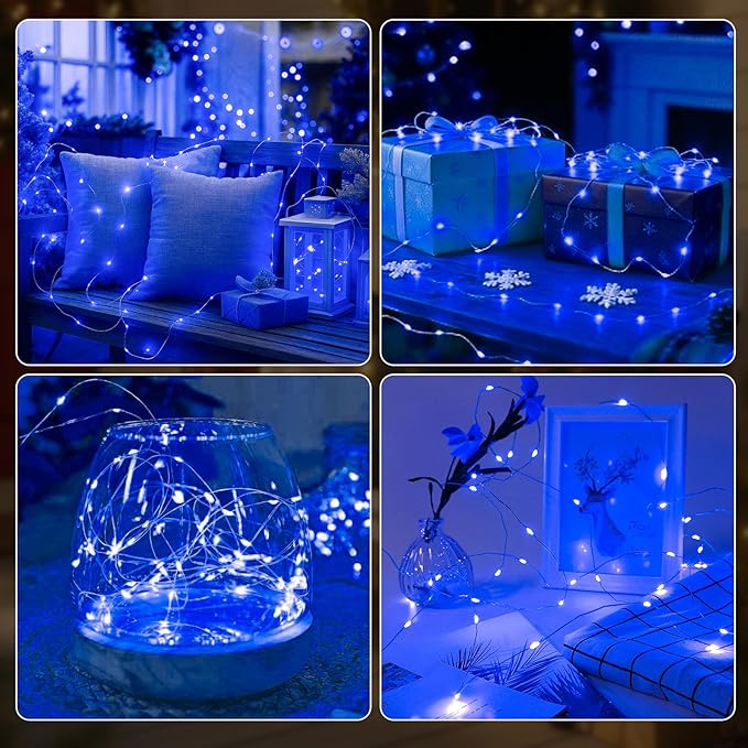 AIKEI 6 Pack LED Fairy Lights with Timer Battery Operated, Mini String Lights with Remote Waterproof 7ft 20 Led Firefly Starry Lighting for Wedding Party Bedroom Garden Christmas Decoration Blue
