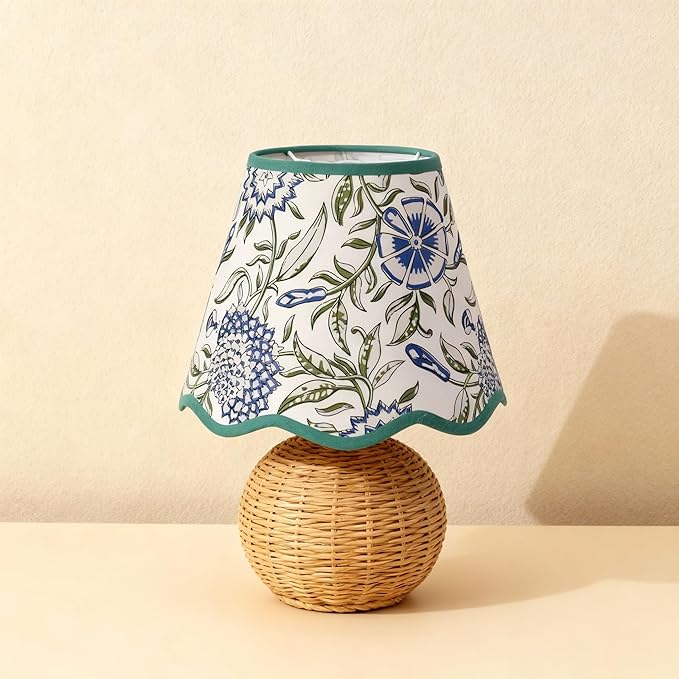 Scalloped Lamp Shades Set of 2, 5" Top x 9" Bottom x 7" Slant Chandelier Shades Green Scallop Lampshades for Vintage Farmhouse Table Bedroom Home Decor