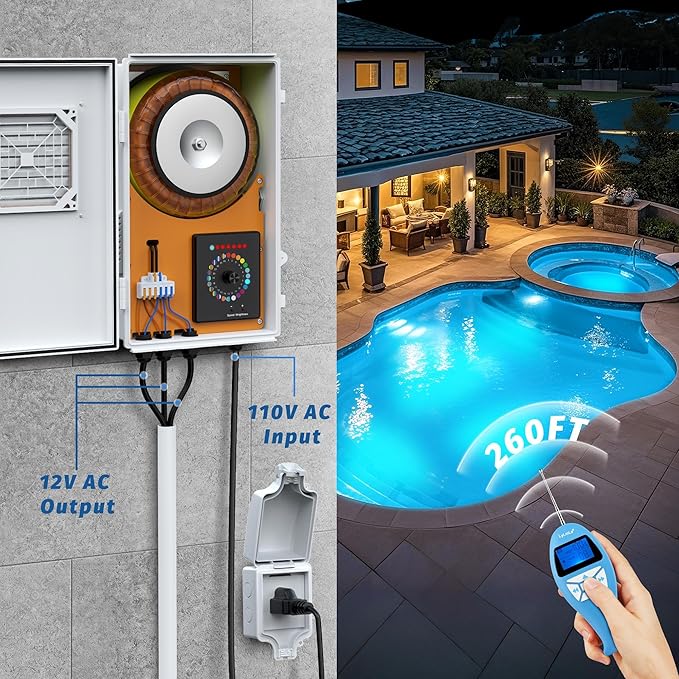 LyLmLe Pool Light for Inground Pools, 65W 12V RGBW LED Multicolor Inground Pool Light with Transformer & Controller, 316 Stainless Steel,14 Color Lights Show Underwater Lights for 10" Niche,100FT Cord