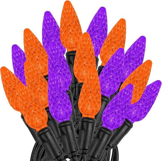 ‎‎‎Novelty Lights 24FT 70 LED C6 LED Halloween String Lights, Outdoor Christmas Tree Commercial Grade LED String Lights, Christmas Lights Outdoor Tree Decorations Outdoor (Purple/Orange)