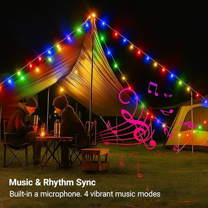 Smart C9 Christmas Lights Outdoor, 82FT 100 LED RGB with Remote,App Bluetooth Music Sync, DIY Scenes & Timers, Connectable to 198FT, IP44 Waterproof Roofline Eaves Porch Fence Decorations