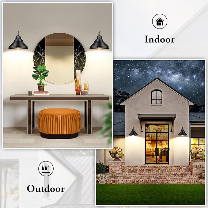 Brightever Gooseneck Outdoor Wall Sconces, 2-Pack Large 10.23IN Farmhouse Barn Lights for Porch, Industrial Black Exterior Wall Lights for Garage, Patio, E26 Base Anti-Rust, Bulb not Included
