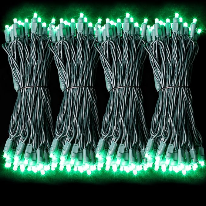 LAMPHOME 200LED (4pk of 50L) String Lights, LED Christmas Lights, 6" SPACING,Green Wire,Green