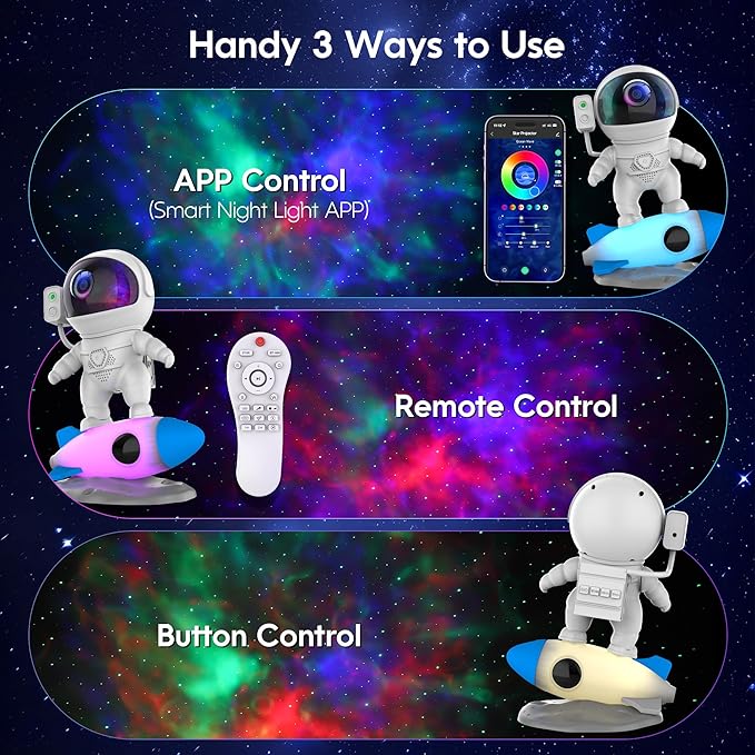 FlyEagle Astronaut Galaxy Projector, Star Nebula Projectors with Rocket Lamp, Night Lights LED Star Projector for Bedroom, Remote Control, White Noises, Bluetooth Speaker for Bedroom