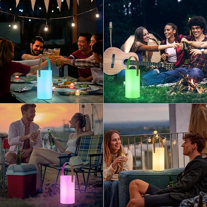 uuffoo Solar Table Lamp Outdoor Lantern 2 in 1 Rechargeable Battery Operated Portable LED Cordless Lights with Remote 8 Colors, Waterproof IP44 for Patio Camping Outside/Indoor