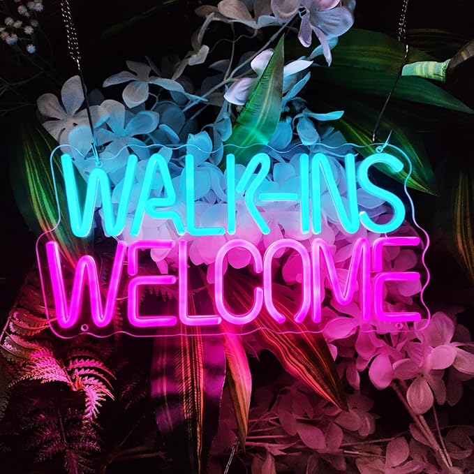 Walk Ins Welcome Neon Signs For Wall Decor, 15.7 * 7.7 Inches Studio Room Led Lights Sign, Pink Business Decor, Aesthetic Operated Light, Store Room Accessories For Door Decorations, SIGNVIA