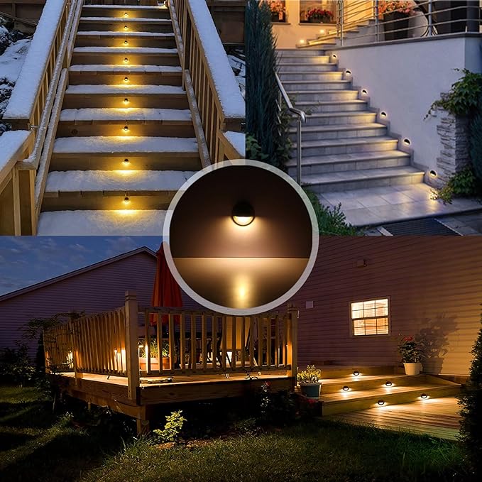 RNEHON LED Deck Lighting Kits,Warm White Φ1.38 Low Voltage 12V DC Step Stair Lights,IP65 Waterproof Outdoor Recessed LED Landscape Lighting for Garden,Yard Stairs,Floor,Patio Decoration(30 Pack)