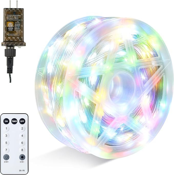 Joiedomi 600 LED Christmas Lights Outdoor,197 FT Multicolor Christmas Tree Lights with 8 Modes Timer, PVC Clear Wire String Lights with Reel for Indoor Outdoor Holiday Xmas Eve Night Decorations