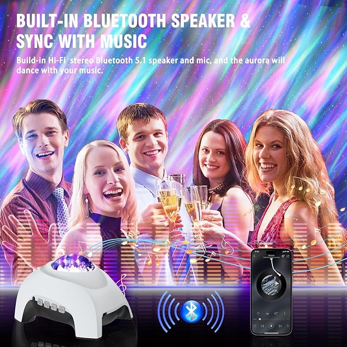 Star Projector, Vinwark Galaxy Projector, Northern Lights Aurora Projector for Bedroom with Music Bluetooth Speaker and White Noise, Starry Night Light Projectors for Kids Adults