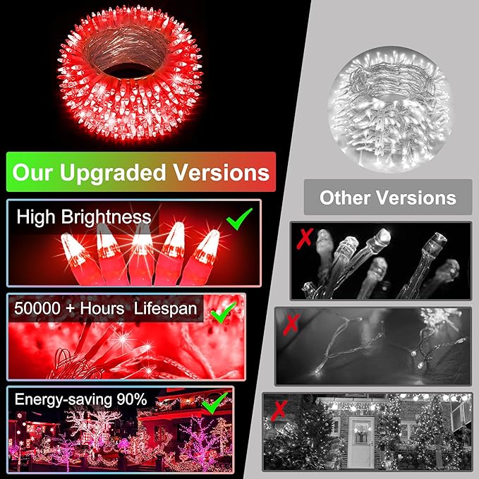 750LED Valentine Lights Outdoor Use, 240ft 12 Modes Red Valentines Day Decorations with Timer Dimmable, Waterproof Christmas Tree Lights for Xmas Patio Yard Fence Balcony Garden Party