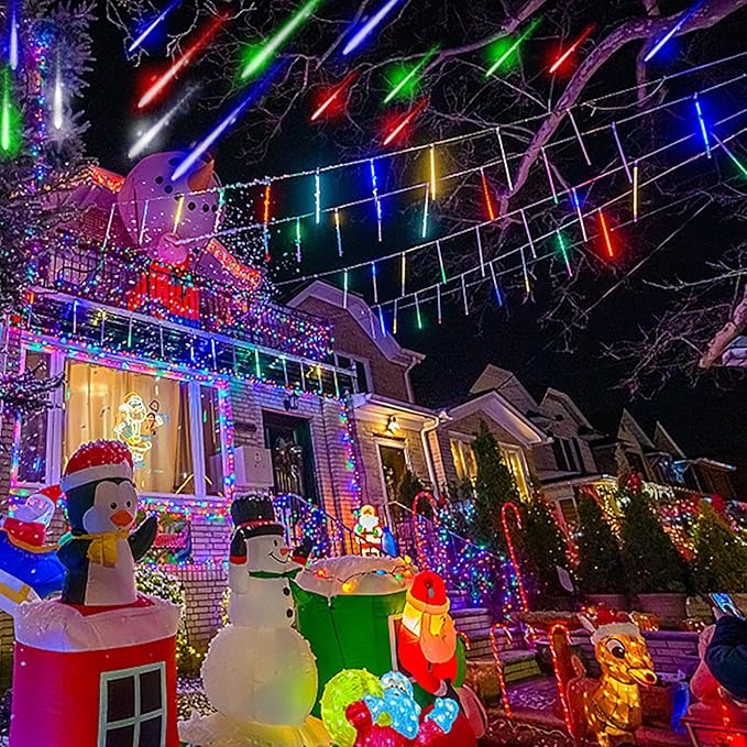 Meteor Shower Lights Outdoor: 40 Tube(Equivalent to 5 Sets of 8-Tubes) Christmas Lights - Waterproof Christmas Halloween Decorations for Yard Outside Tree Roof, Multicolor