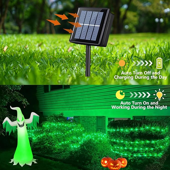 QITONG 4 Pack Green Solar Christmas Lights, Each 33ft 100 LED Christmas Fairy Lights Outdoor Waterproof, 8 Modes Silver Wire String Lights