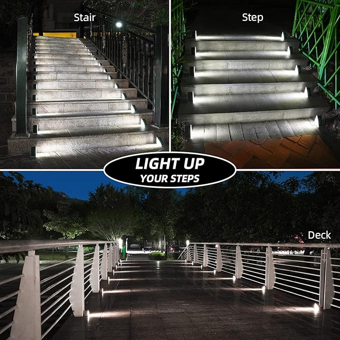 NIORSUN Solar Step Lights,12 Pack Cool White Solar Stair Lights Outdoor Waterproof IP67 Auto On Off,Solar Lights for Steps,Stair,Patio,Yard,Porch,Front Door,Sidewalk,Deck Decor