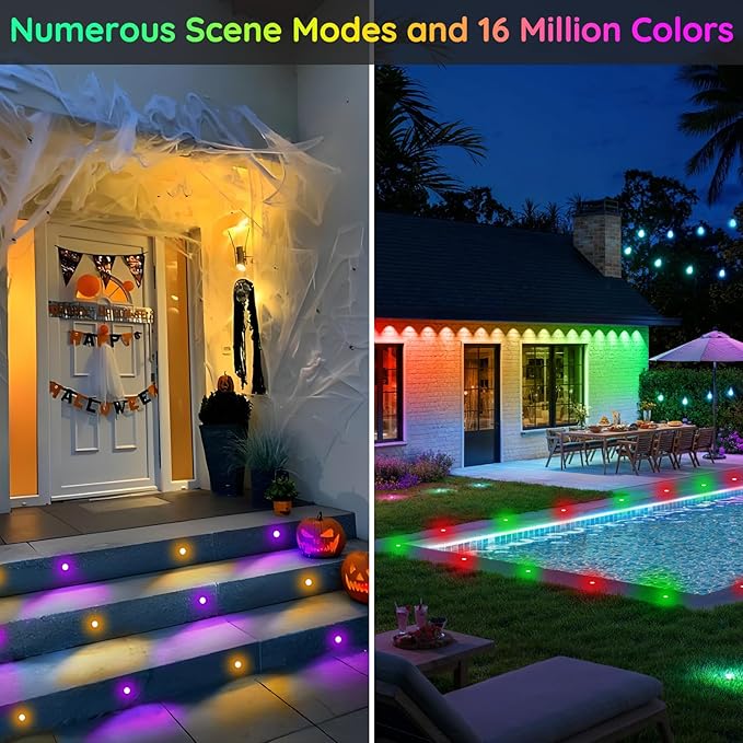 LED Deck Lights Kit, 50 Pack 1.77" RGBW+IC Multicolor Dynamic Low Voltage Recessed Landscape Lights, IP67 Waterproof 12V Step Light Outdoor for Garden Yard Path Ground Stairs, Work with Alexa/Google