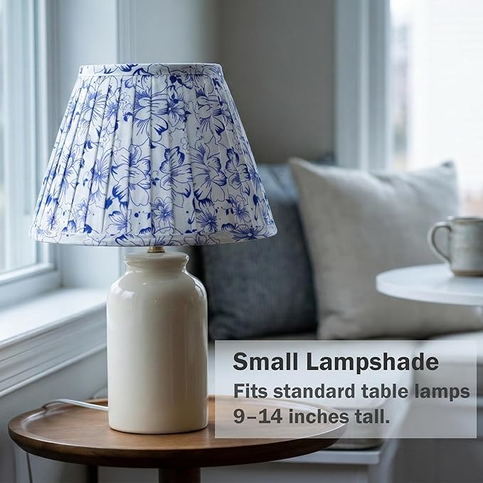 Blue and White Floral Lamp Shades Set of 2, 5x9x6.2 Inch Small Empire Pleated Lampshades, Fabric Cover for Table Lamps(Spider Fitter), No Assembly, Stylish Upgrade for Nightstand, Desk & Accent Lamps