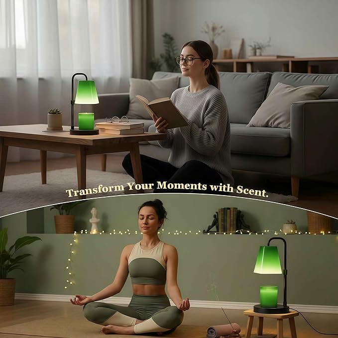 Candle Wammer Lamp with Timer Wax Melter Women Mom Gift Birthday New Home House Warming Vintage Aesthetic Room Decor Side Table Night Light w/ GU10 Bulb Dimmable Adjustable Height Green
