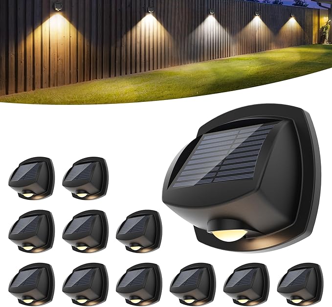 SOLPEX Solar Lights Outdoor Waterproof IP65, Solar Stair Lights Outdoor for Fence, Deck, Step, Dual Color LED 3 Lighting Modes House Wall Light for Porch, Backyard, Fence, Garden Decor-12 Pack