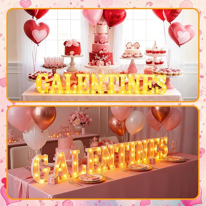 10 Pcs Galentine's Day Decorations 8.3 Inch Large LED Letter Lights Party Decor Table Centerpiece Battery Powered Galentines Day Table Decorations for Party Decor Gift
