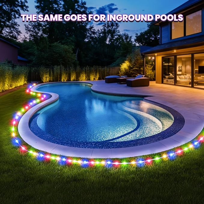 GIGALUMI 200 LEDs Solar Pool Lights for Above Ground Pools, IP65 Waterproof Outdoor Pool Decoration Accessories, 2 Pack Total 71.4 FT 8 Modes(Multicolor)