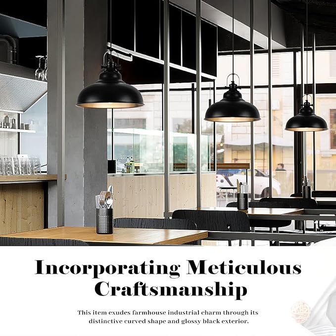 Black Pendant Lights Kitchen Island, 2 Pack Kitchen Island Lighting, Farmhouse Pendant Light Fixtures (11.41" W), Island Pendant Light for Kitchen, Dining Room, Bedroom