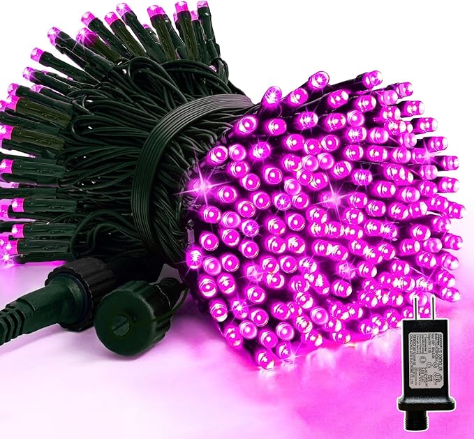 LAMPHOME 200 LED Pink Valentine Lights, 66ft 11 Modes Valentine Room Lights Green Wire,Connectable Plug in Pink Christmas String Light Indoor Outdoor for Christmas Bedroom Valentines Party
