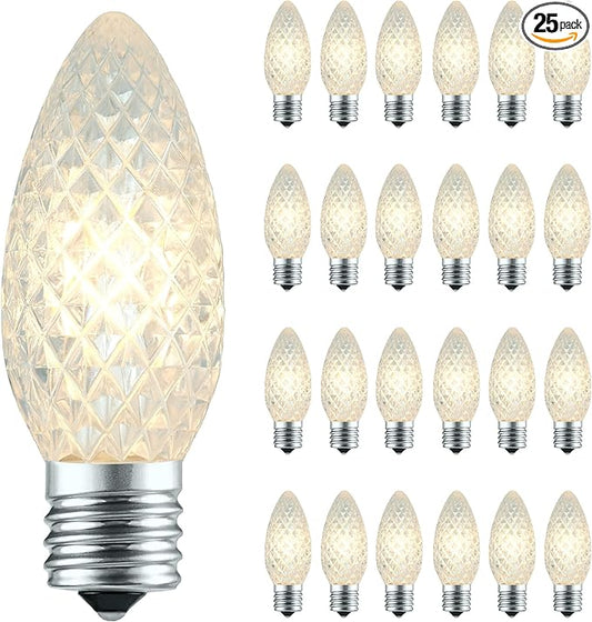 YULETIME Pack of 25 Faceted Warm White C9 Replacement Bulbs, Shatterproof LED Strawberry Bulbs for E17 Base Sockets Christmas String Lights
