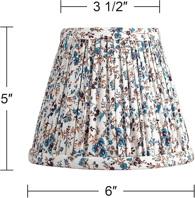 Springcrest Nelle Cream and Blue Floral Cottage Core Pleated Shade 3.5x6x5 (Clip-On) - Springcrest