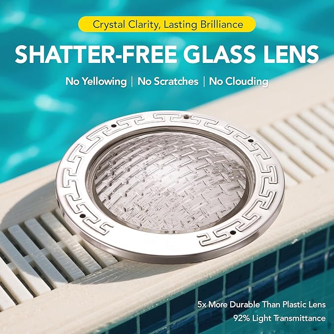 HQUA LUMORA 50W LED Pool Light for 10" Wet Niche - 120VAC, 100ft Cord, Smart Control (App/Remote/Wall Panel), Dimmable RGB Color-Changing Underwater Light (10 inch 100ft)