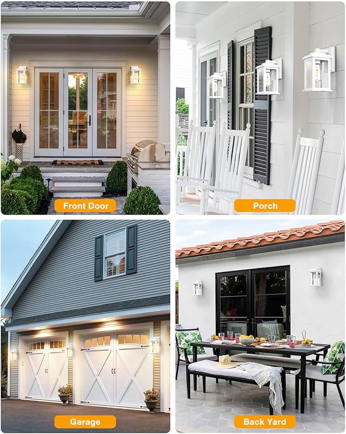 VIANIS White Outdoor Wall Lights, 2 Pack Dusk to Dawn Exterior Lighting Fixtures, Modern Outside Lights for hHouse,Porch, Garage, Doorway Waterproof, Weather Resistant,Hardwired, Non-Solar