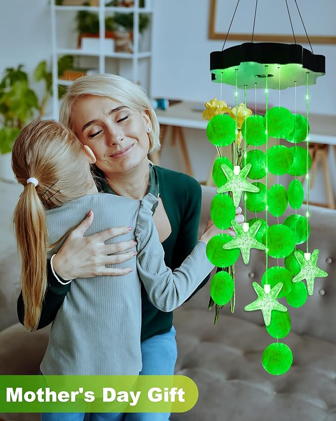 Toodour Solar Wind Chimes for Outside, Shells Light Gifts for Mom Grandma Women Wife Girls, Waterproof St Patricks Day Decorations Solar Lights for Holiday Garden Porch Yard Outdoor Decor (Green)