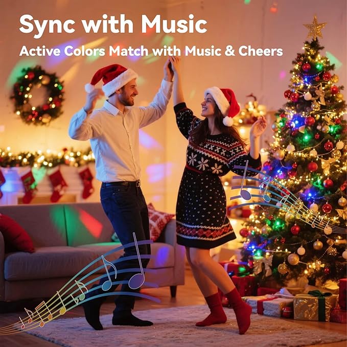 AI Smart Color Changing Fairy Lights, 32.8ft RGB+IC Offline Voice Control Light Twinkle No App/No WiFi Required,Dimmable Xmas Music Sync Lights for Kids Bedroom, Party, 7 Colors & 13 Lighting Modes
