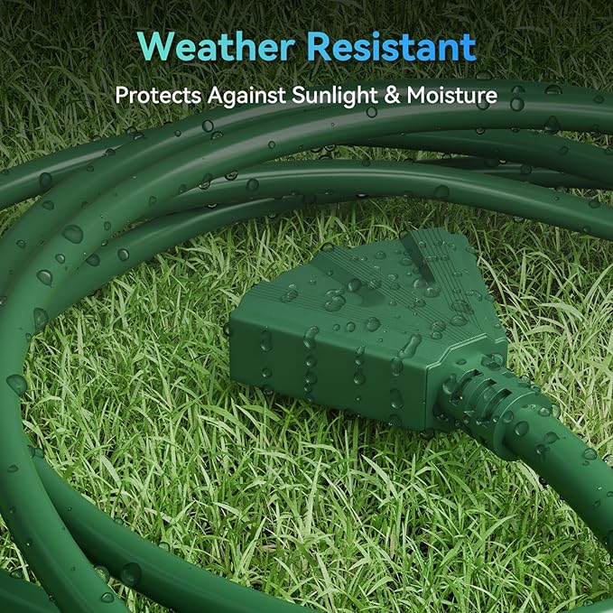 K KASONIC - 10 Ft Extension Cord with 3 Outlets, UL Listed 16/3 SJTW 3-Wire Grounded, 13A 125V 1625W for Indoor/Outdoor Use - Green