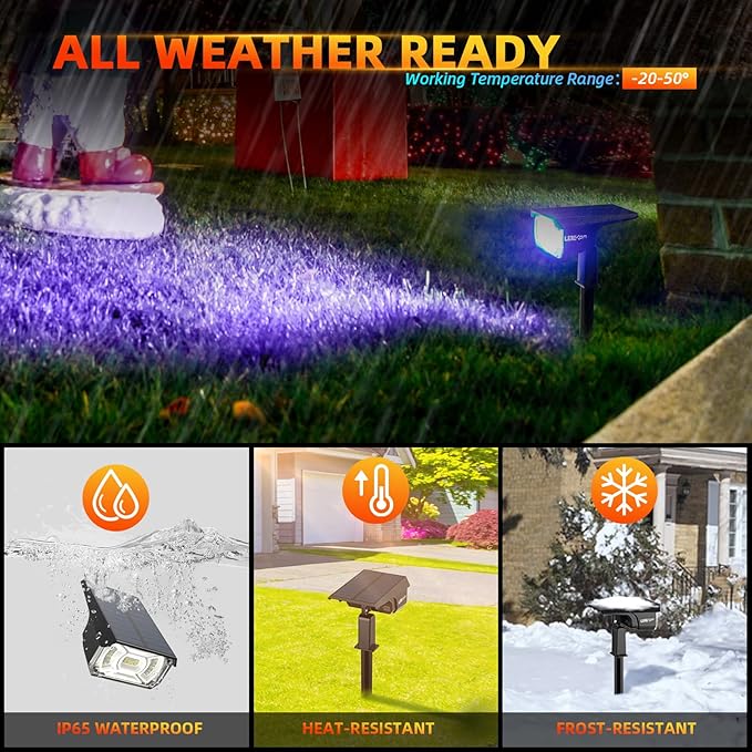 Solar Outdoor Lights,40 LEDs Color Changing RGB Solar Landscape Path Lights,USB & Solar Powered Multicoloured Spotlights,14 Colors Auto Cycling Spotlights for Yard,Garden,2 Pack