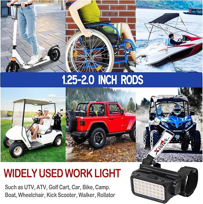 Xislet 2 Pack UTV Dome Lights, 32pcs LED Chips Type-C Rechargeable UTV Interior Light Compatible with Polaris RZR Ranger Can-Am Maverick Honda Talon 1.25"-2.0" Roll Bar Cage Roof Lights