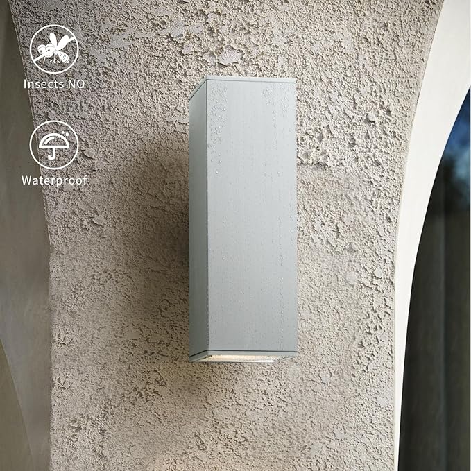 mirrea 18" Modern Outdoor Porch Light Patio Light in 2 Lights with Aluminum Rectangular Tube and Tempered Glass Cover Waterproof Wall Sconce 2 Pack (Matte White)