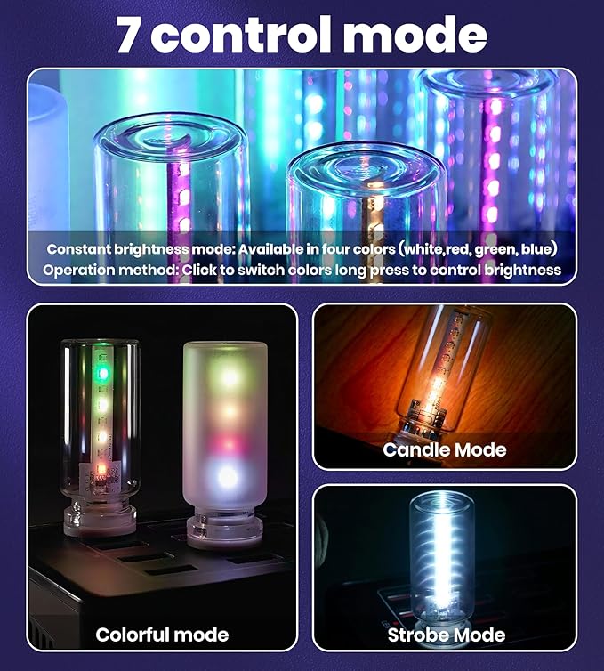USB Car Interior LED Ambient Light – Touch Control Mood Light with 7 Color Modes, Dimmable LED Light Strip for Car, Nightstand, Camping, Party – Portable, Low Power (Frosted)