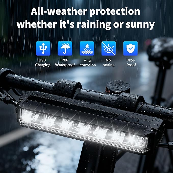 High Lumens Super Bright Bike Light for Night Riding, USB Rechargeable Bicycle Headlight, Waterproof Bike Headlight, Waterproof Bike Headlight and Taillight, MTB Off-Road Cycling Commuting