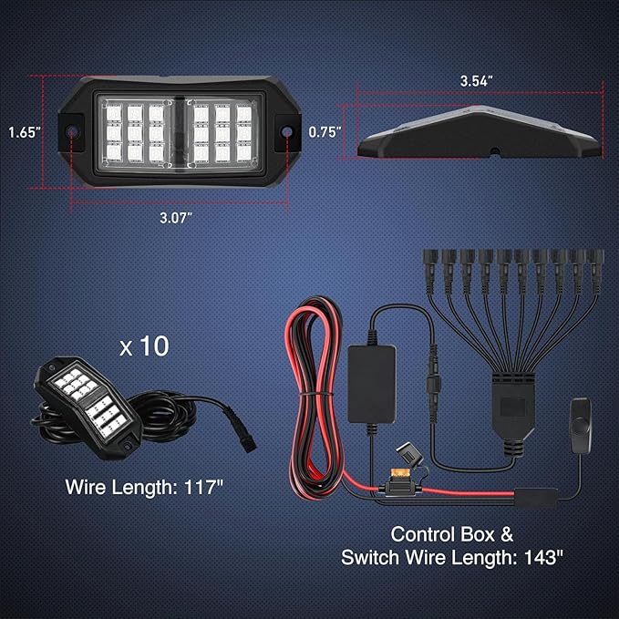 Nilight RGB LED Rock Lights Kit 10 PCS 18LED Wide Angle Wheel Well Light with Remote & Bluetooth App Dual Control Multi Modes Underglow Multicolor Neon Pod for ATV UTV SUV Offroad Truck RZR Boat