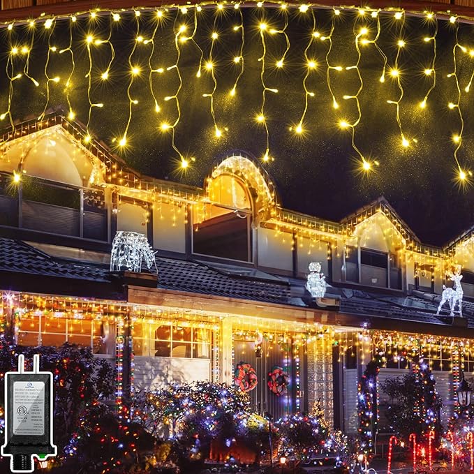 132FT 1332 LED Outdoor Christmas Lights - 296 Ice Drops, 12 Pro Modes with Timer Memory & Brightness, Waterproof Hanging Ice String Light for Holiday Wedding Garden Fence House Decor (Warm White)