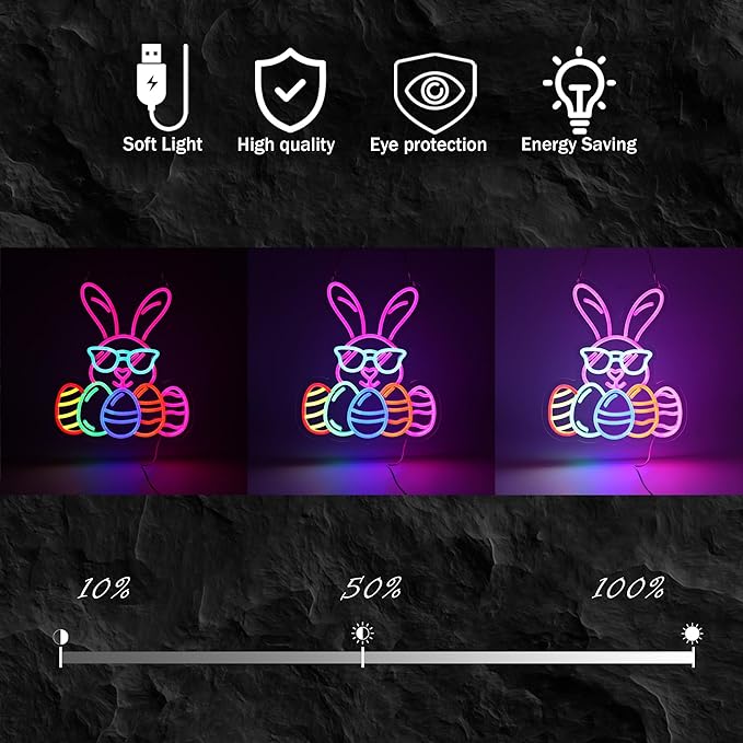 Easter Bunny Neon Signs for Wall Decor, LED Rabbit Egg Neon Light Signs, Gifts for Church, Kids Room Wall Decor Easter Decorations
