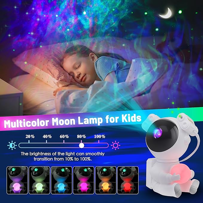 KIMHY Astronaut Galaxy Projector for Bedroom Kids Adults, 2 in 1 Star Projector Galaxy Night Light with Moon Lamp 8 Colors Effects, Space Light for Room Decor, Boy & Girl Birthday, Christmas