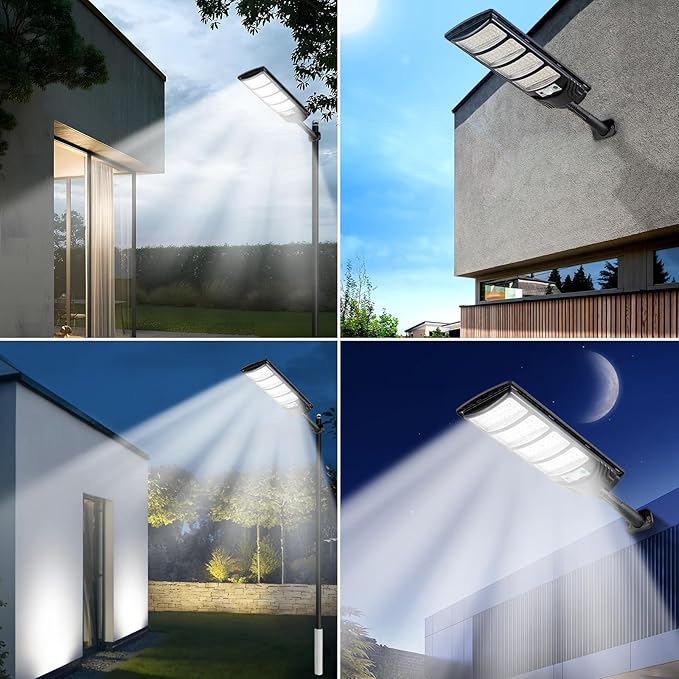 Solar Street Lights Outdoor Waterproof, LED Dusk to Dawn Solar Light, Flood Lights with Motion Sensor and Remote Control, for Exterior Wall, Patio, Yard, Deck, Garden,Parking Lot Lights(2-Pack)
