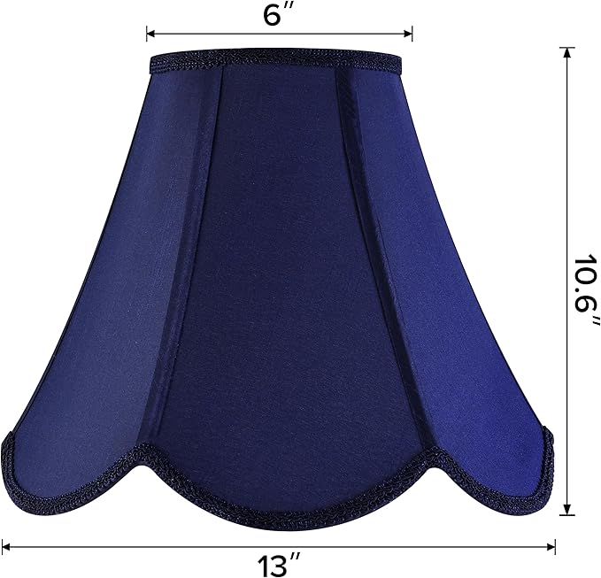 GO&SO Navy Blue Lamp Shade Rayon Silk Bell Lamp Shades 2pc -Petal Edge Braid Scalloped Lamp Shade Medium,6"Top x 13"Bottom x 10.6"Vertical Height (Spider) Floor Lamp Shade Replacement -Easy Assembly